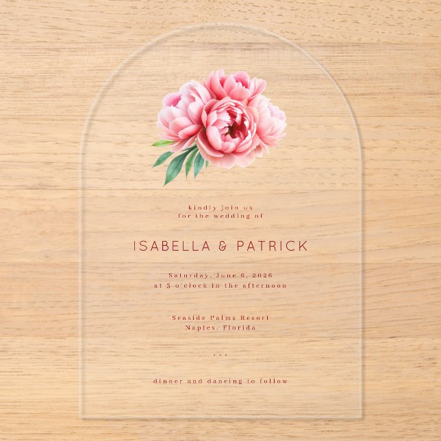 Elegant Pink Floral Wedding Invitation (Recto)