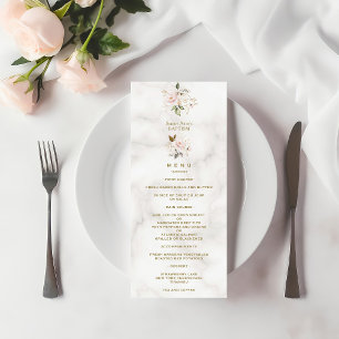 Elégant Pink Gold Flowers Marble Baptism Menu