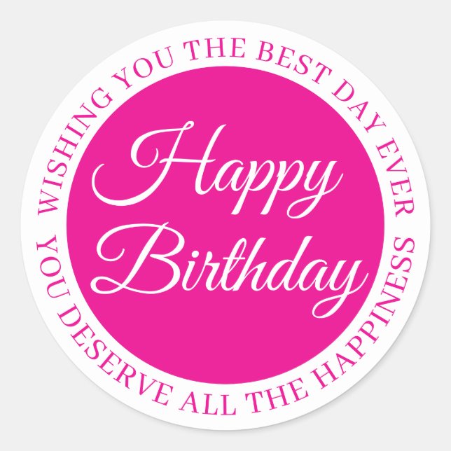 Elegant Pink “Happy Birthday” Sticker (Devant)