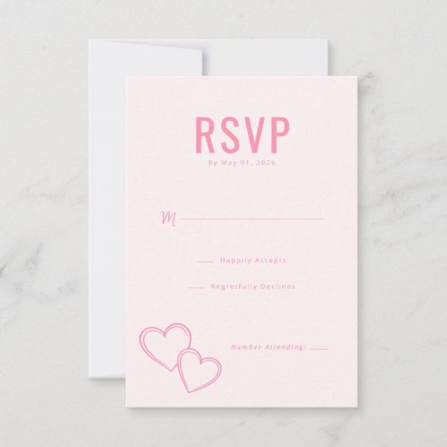 Elegant Pink Heart RSVP Card (Devant)
