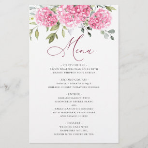 Elégant Pink Hydrangea Floral Mariage Diner Menu