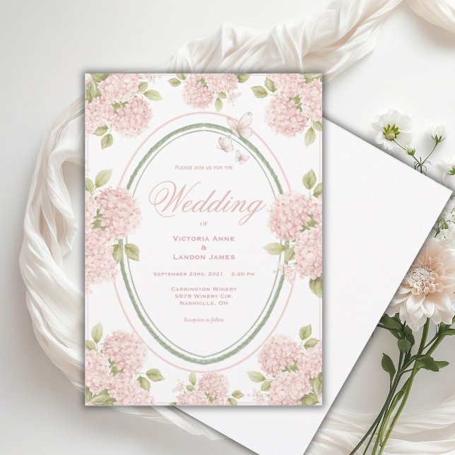 Elegant Pink Hydrangeas Vintage Wedding Invitation (Créateur téléchargé)