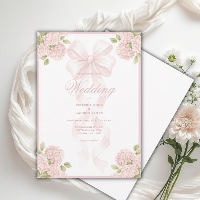 Elegant Pink Hydrangeas Vintage Wedding Invitation (Créateur téléchargé)