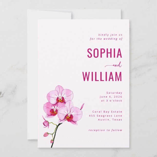 Elegant Pink Orchid Wedding Invitation (Devant)