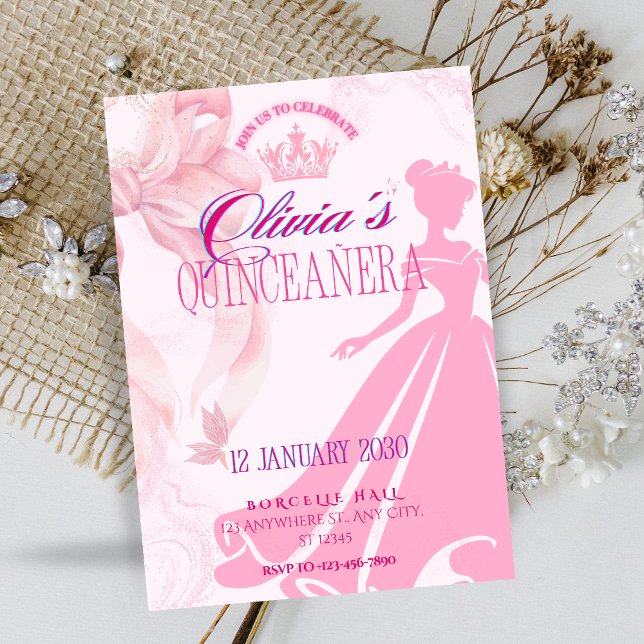Elegant Pink Princess Quinceañera Invitation (Créateur téléchargé)