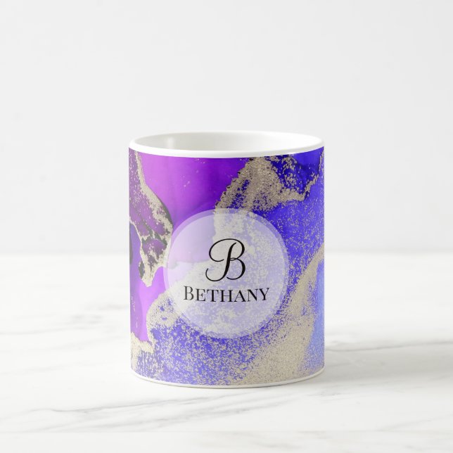 Élégant Pink Purple Gold Monogramme café Mug (Centre)