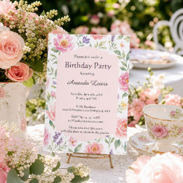 Elegant Pink Rose Garden Birthday Invitation
