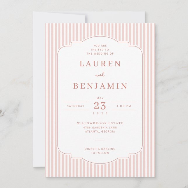 Elegant Pink Striped Wedding Invitation (Devant)