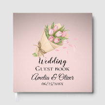 Élégant Pink Tulipes Bouquet Mariage Livre d'hôtes