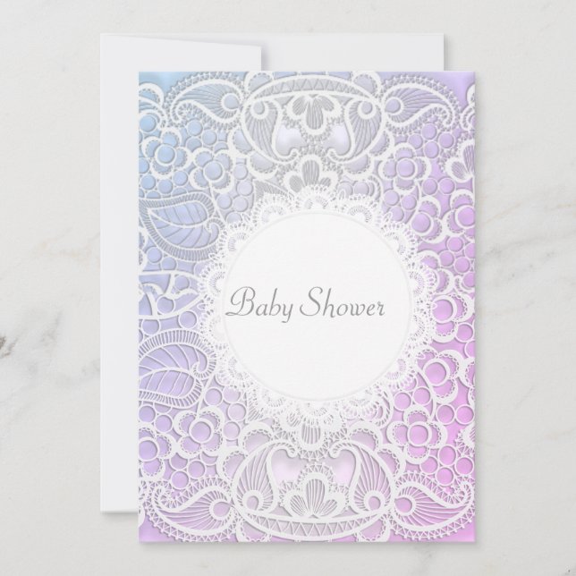 ÉLÉGANT Pink violet LACE BABY SHOWER INVITATION (Devant)