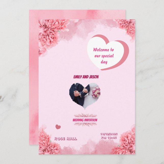 Elegant Pink Wedding invitation (Devant / Derrière)