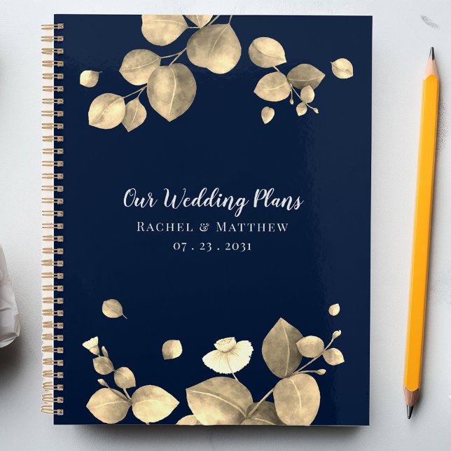 Élégant plan de Mariage botanique Eucalyptus (Eucalyptus Gold Foliage Script Wedding Planner Notebook)