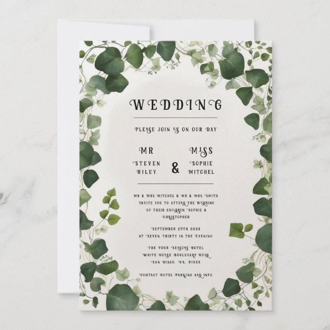 Elégant plan de table de Mariage Ivy et invitation (Devant)