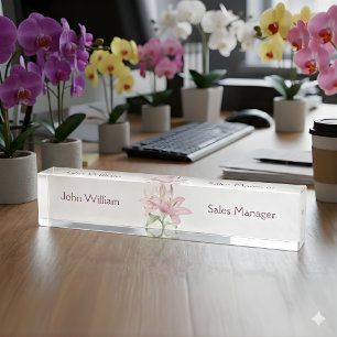Élégant Plaque de Bureau Fleur Rose
