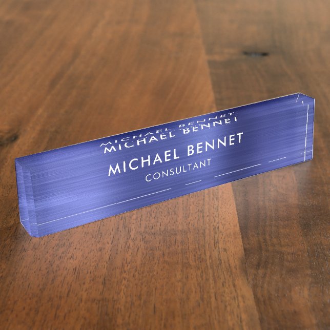 Élégant Plaque de Bureau Métallic Bleu Marine Prof (Taille)