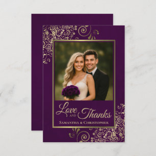 Élégant Plum Purple & Gold Love & Merci Mariage
