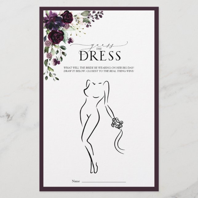 Élégant Plum violet Fête des mariées florale Jeu (Devant)