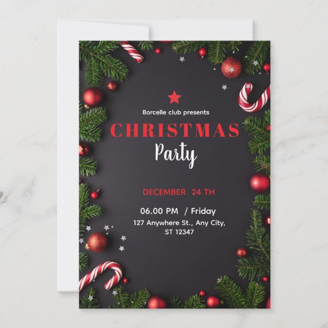 Elegant Poinsettia Christmas Invitation (Devant)