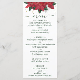 Elégant Poinsettia Green Christmas Menu Mariage