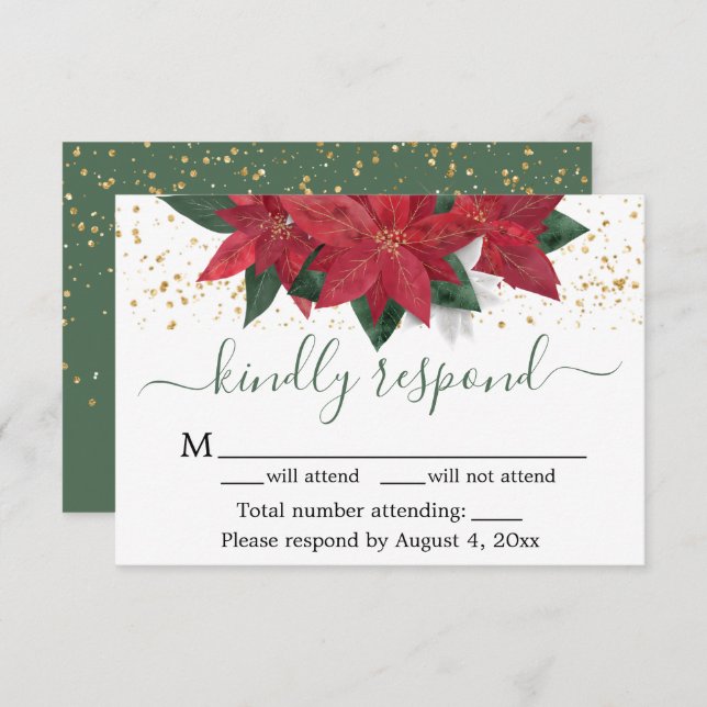 Elégant Poinsettia Mariage de Noël Carte RSVP (Devant / Derrière)