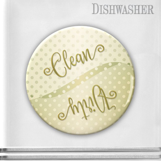 Élégant Pois propre lave-vaisselle sale Magnet (Clean-dirty dishwasher magnet featuring an elegant retro or vintage design in green-gold with script)