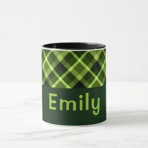 Élégant Pois vert Plaid Monogramme 11 oz Mug