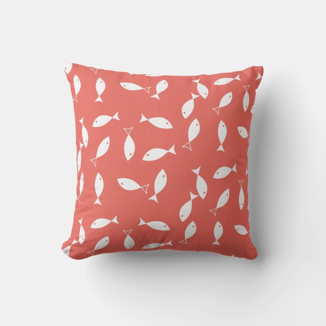 Elégant Poisson Blanc Motif Thème Mer Oreiller (Recto)