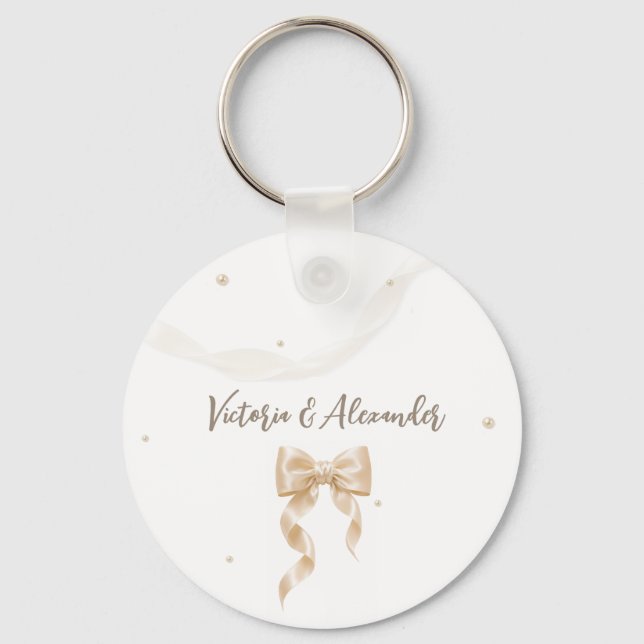 Élégant porte-clés de mariage à ruban de satin (Recto)