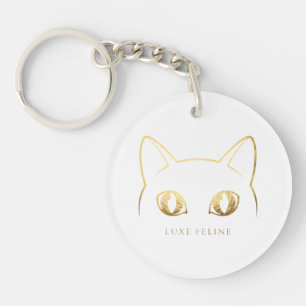 Élégant porte-clés en ligne d'art de chat en or