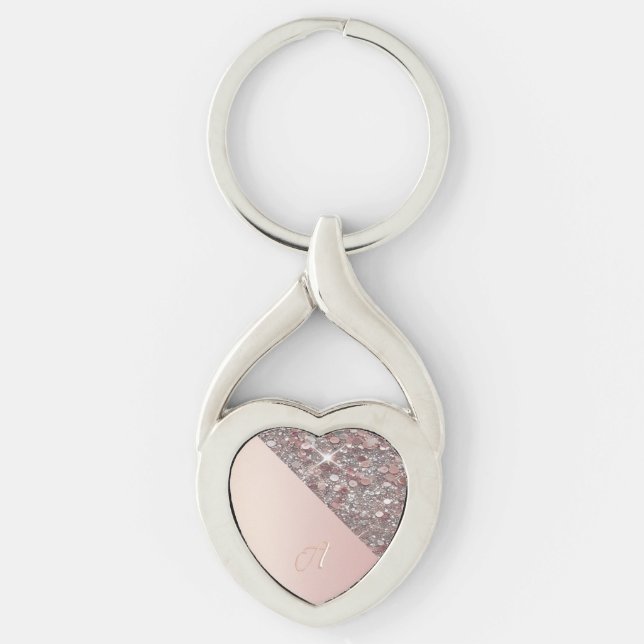 Élégant porte-clés monogramme en or rose (Devant)