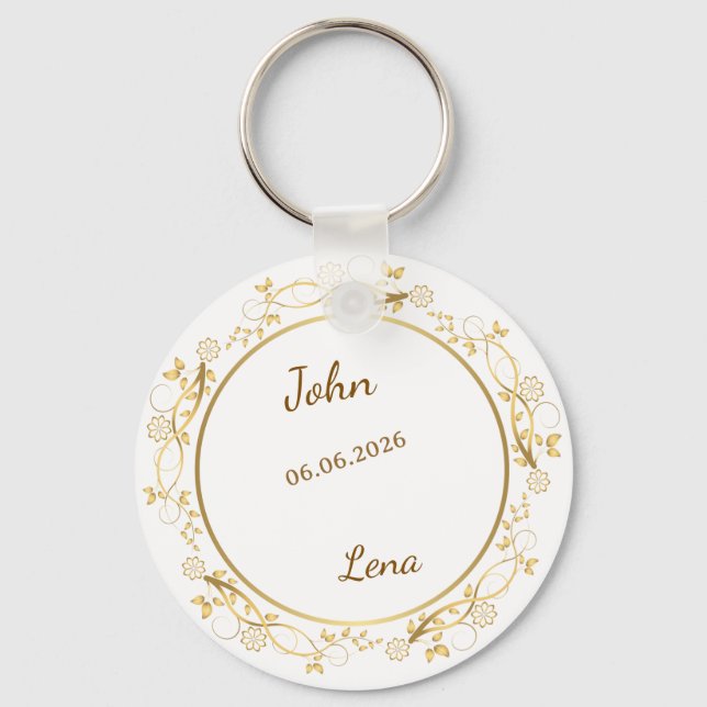 Élégant porte-clés souvenir de mariage floral - Pe (Recto)