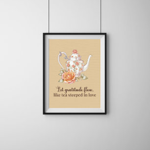 Elégant Poster Floral Teapot - Laisser Gratitude F