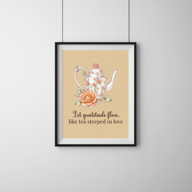 Elégant Poster Floral Teapot - Laisser Gratitude F (Créateur téléchargé)