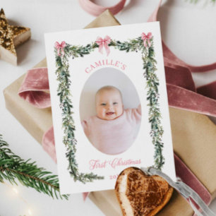 Élégant premier Noël bébé Carte photo fille