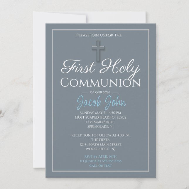 Élégant premier saint Invitations de communion pou (Devant)