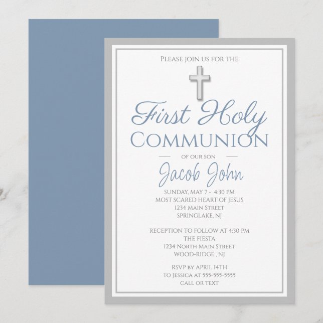 Élégant premier saint Invitations de communion pou (Devant / Derrière)