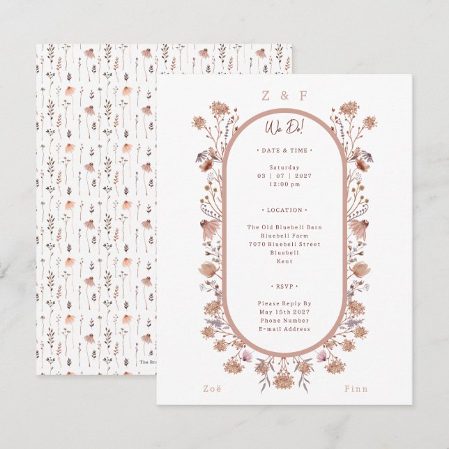Elegant Pretty Floral Botanical Wedding Invitation (Devant / Derrière)