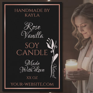 Élégant produit Étiquette noir avec cadre or Rose