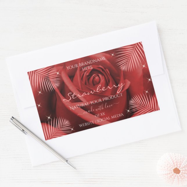 Élégant produit Étiquette Rose rouge avec Feuilles (Enveloppe)