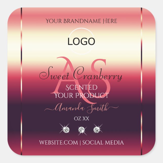 Élégant produit rouge Étiquette Diamants Initiales (Devant)