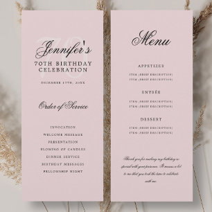 Élégant Programme 70e Anniversaire Rose Pâle Menu+