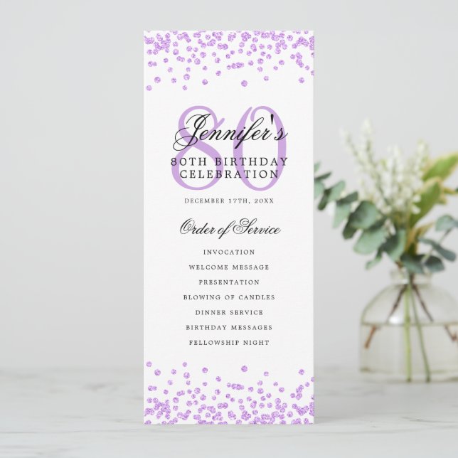 Élégant programme 80e anniversaire Confetti Purple (Debout devant)