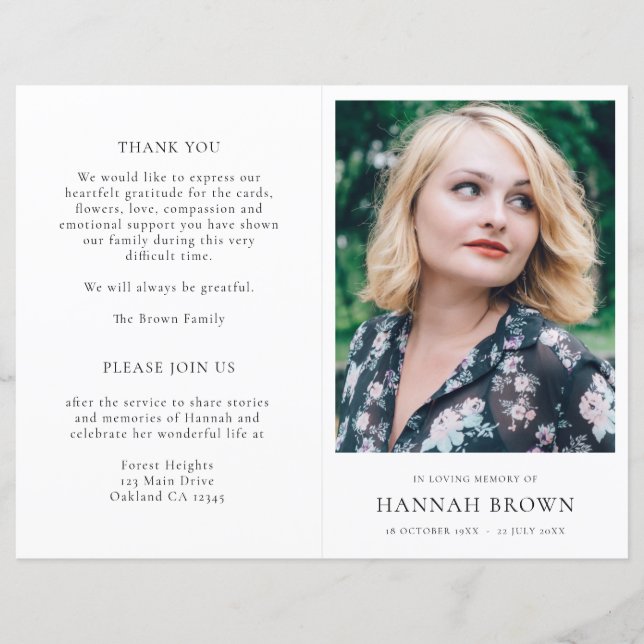 Élégant programme commémoratif de l'ordre funérair (Devant)