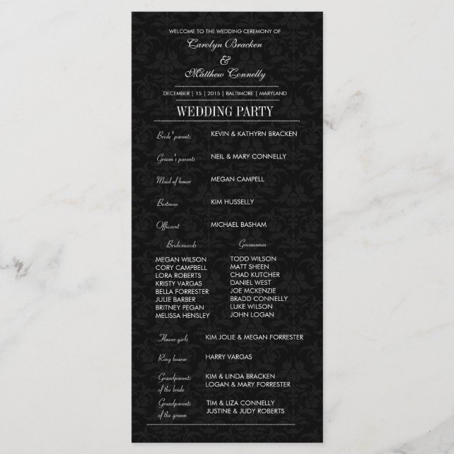 Élégant programme de cérémonie de mariage Carte no (Devant)