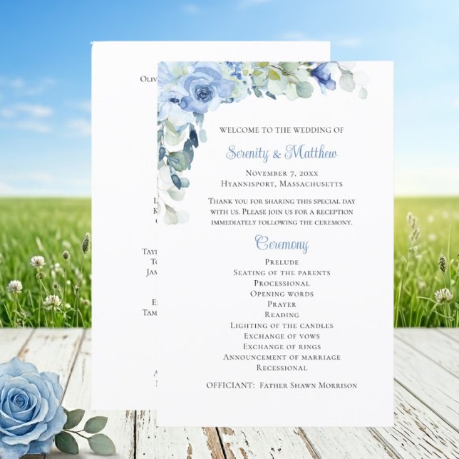 Élégant programme de mariage à la rose aquarelle b (Créateur téléchargé)