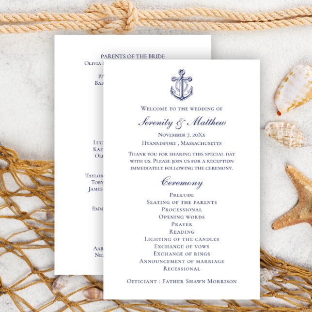 Élégant programme de mariage à l'ancre bleu marine (Créateur téléchargé)