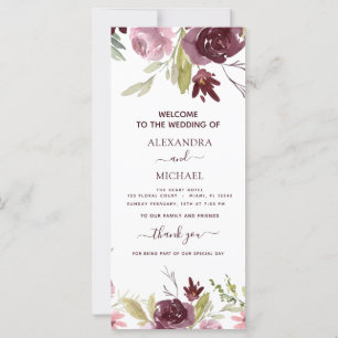 Élégant programme de mariage à l'aquarelle florale