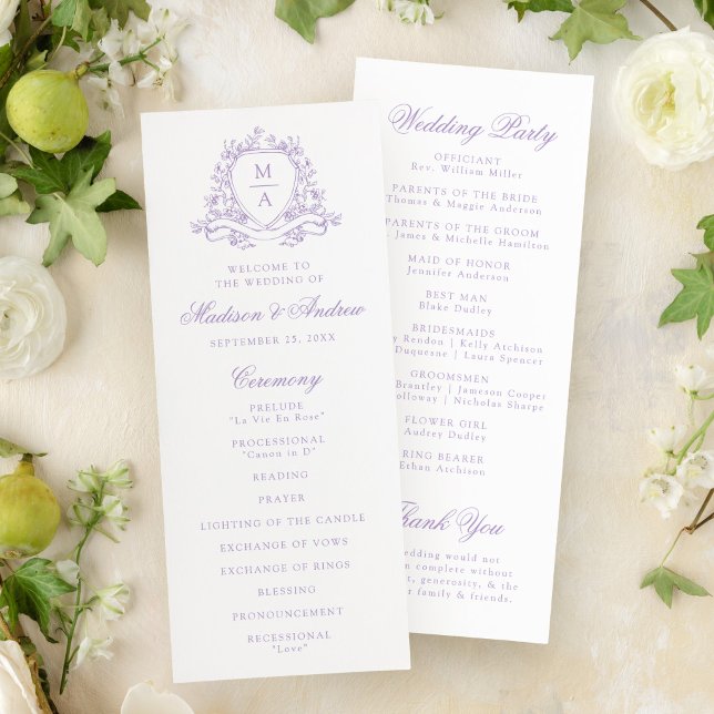 Élégant Programme de Mariage à Monogramme et Crête (Créateur téléchargé)