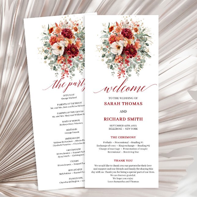 Élégant Programme de mariage automnal floral borde (Elegant Burgundy Gold Floral Autumn Program wedding program

)