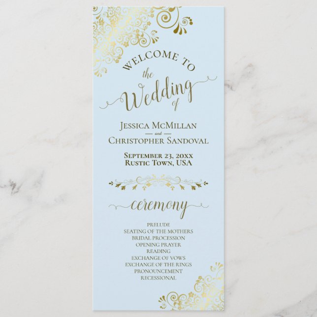 Élégant programme de mariage bleu poudré de boucle (Devant)